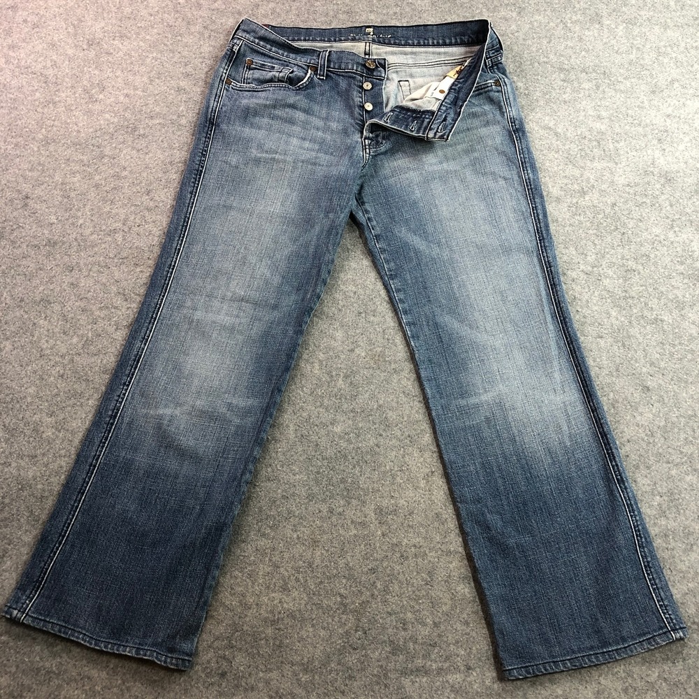 7 For All Mankind Mens Relaxed Jeans 34x29 Blue A-Pocket Bootcut Zip Fly